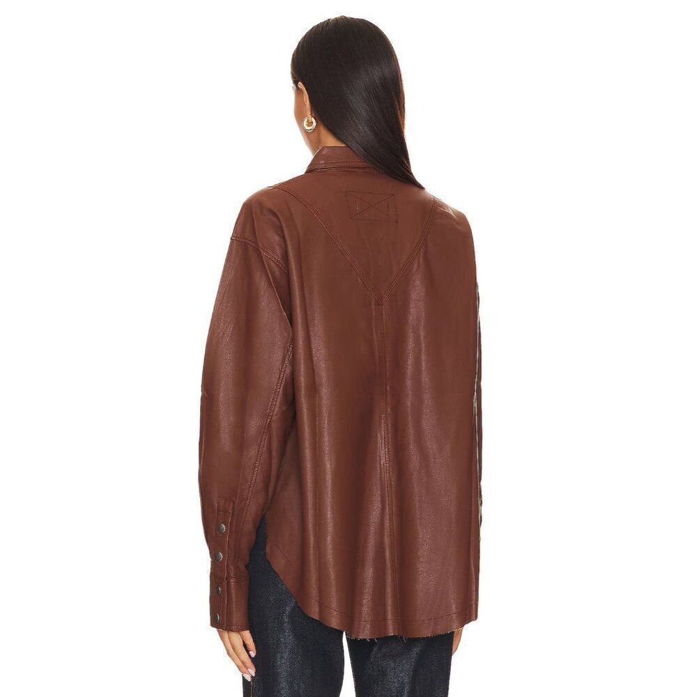 Free People Easy Rider Faux Leather Shirt Jacket Womens Small Brown Desert Topaz - Picture 3 of 9